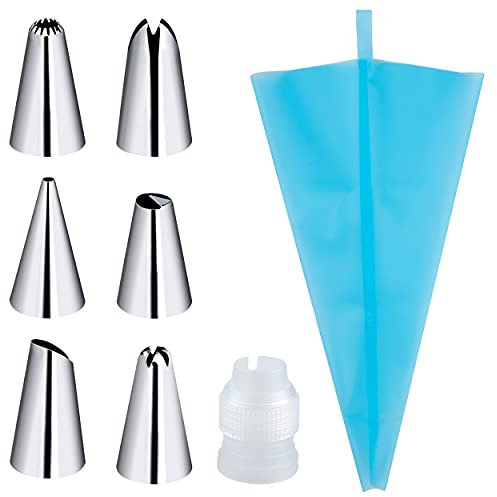 Douilles à Pâtisserie Acier Inoxydable DIY Kits pour Décoration de Gâteaux avec Poches à Douille Réutilisable pour Tarte, Biscuit, Bonbon 8Pcs