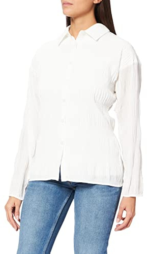 NA-KD Camisa Plisada Ligera, Blanco Crema, 48 para Mujer