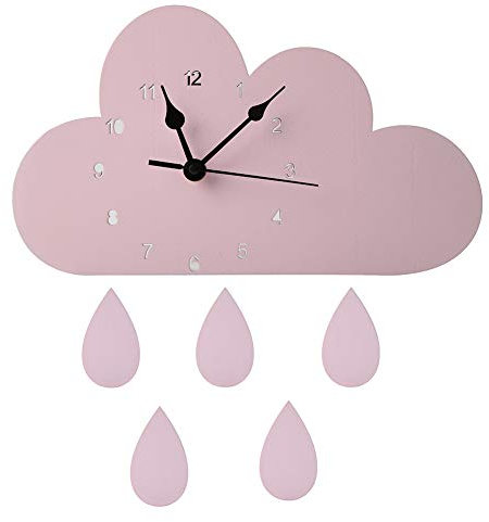 Livecitys Elegante Orologio da Parete con Nuvola in Legno Nordico A Forma di Goccia di Pioggia Orologio da Parete per La Cameretta dei Bambini Decorazione Rosa