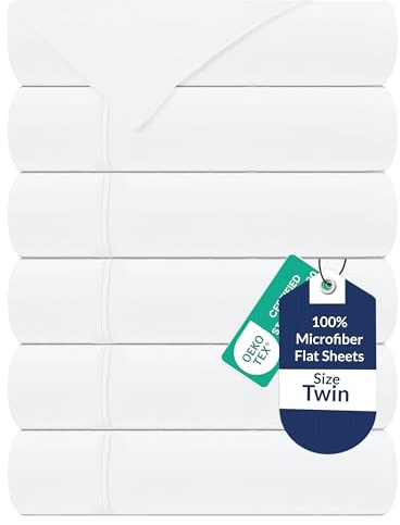 Royale Linens 6 Pack Bulk Flat Sheet Set - Top Sheets - Soft 1800 Microfiber - Wrinkle & Stain Resistant - for Hotel, Massage Table, Hospital, Dorm - Twin Flat Sheet Sold Separately (Twin, White)