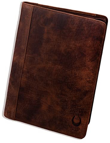 Corno d´Oro Schreibmappe A4 12 Zoll Fach für iPad Tablet I RFID Konferenzmappe Leder mit Reißverschluss I Business Ledermappe Damen Herren braun