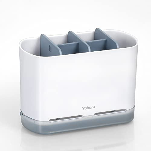YOHOM Kitchen Sink Caddy Organiser with Drip Tray and Adjustable Compartments for Washing Utensils