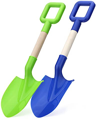 Dilabnda Set di 2 Pale da Spiaggia Bambini 40cm con Manico in Legno Resistente ABS per Sabbia, Giardino, Estivo, Spiaggia, Sabbiera