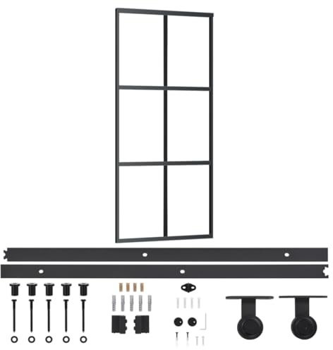 vidaXL Schiebetür mit Beschlag Glasschiebetür Glastür Glas Schiebe Tür Schiebetürsystem Laufschiene Schiebetürbeschlag ESG-Glas Aluminium 90x205cm