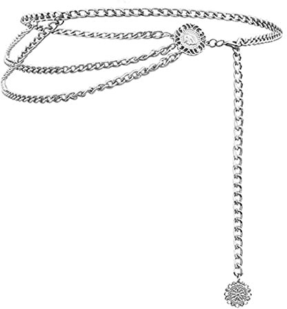AMDXD Strand Hüftkette, Retro Hofstil Taille Kette für Frauen Strandschmuck, Silber, 90CM