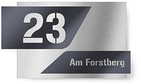 Graviers Design Hausnummernschild aus V2A Edelstahl 250x175 - Anthrazit RAL 7016 - zweiteilig mit 3D Effekt Wetterfest Rostfrei Individuell anpassbar mit eigener Nummer Straße - Made in Germany