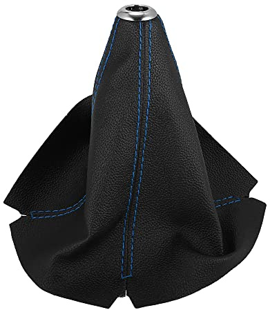 X AUTOHAUX Car Shift Boot Cover Universal Leather Black with Blue Line