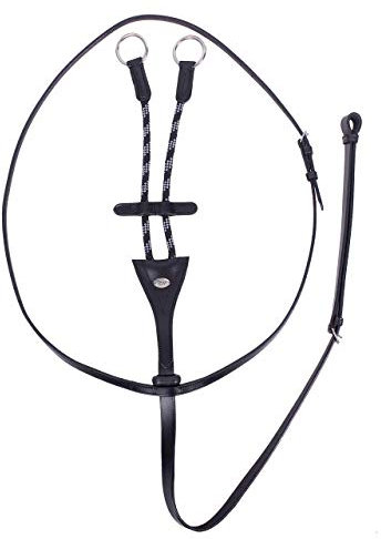 ARBO-INOX Martingal mit zweifarbiger Kordel Schwarz Hilfszügel aus Leder (SHETTY)