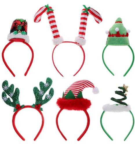 Lurrose 6 Stück Weihnachtsstirnbänder für Frauen Geweihe Elfenhüte Baumdeckel Zuckerstange Stirnband Kopfschmuck für Weihnachtsfeierkostüm