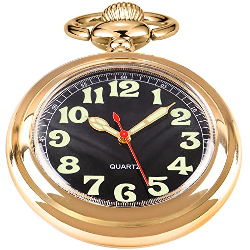 Tiong Men's Pocket Watch, Uncovered Arabic Numeral Scale Quartz Pocket Watch for Men, Roman Numeral Scale Pocket Watches with Chain