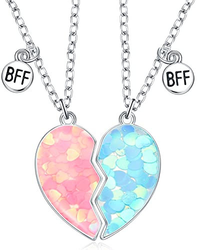 Beste Freunde Ketten Spleißen Herz Freundschaftskette BFF Halskette für 2 Mädchen Passend Anhänger Süße Magnetische Halskette für Frauen Mädchen Weihnachten Geburtstag Geschenk (Paillette)