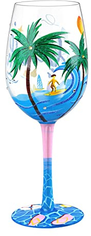 NymphFable Weingläser, 425 ml, handbemalt, bunt, blaues Meer, Strand, Geschenk für Damen und Herren