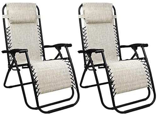 VIRSUS 2 Sedie Gravity ''gravità zero'', poltrona relax pieghevole salvaspazio con tubi in acciaio reclinabile sedia a sdraio per piscina, lettino da spiaggia, poltrona da giardino (Avorio)