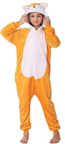 LOBUJOU Animal Hooded Costume for Kids Boys Girls Flannel Onesie Halloween Cosplay One Piece Fox 110