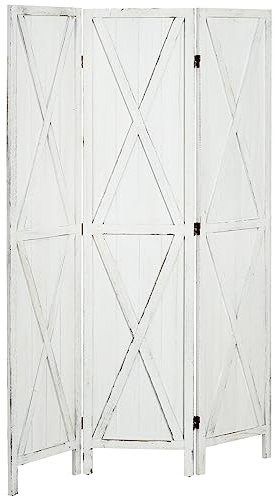 HOMCOM - Biombo separador de habitación para interior (3 paneles de madera, 120 x 170 cm), color blanco envejecido
