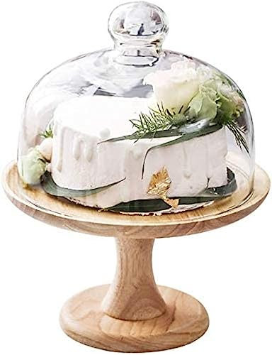 HUSANGGE Cake Stand With Dome, Wedding Cake Stand With Lid, Glass Dome Wooden Cake Stands, Fruit Bowls With Transparent Lid Birthday Cake Dessert Racks Food Server Easy To Clean Dome,Pleasant63