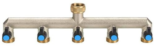 POPOYU Y Verteiler 3/4 Zoll,Gartenschlauch Verteiler 5 Wege 3/4,Schlauchanschluss,Wasserschlauch Verteiler,Messing Gartenschlauch Zubehor für Garden Hose Quick Connection Wasserhahn Freien