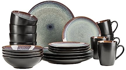 MÄSER 934100 Série Teona Service de table en céramique pour 4 personnes avec vernis réactif vert/marron 20 pièces dans des formes modernes et discrètes en grès