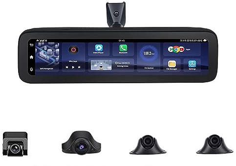 SZKJ Camera pour Voiture, 12 Dashcam Rétroviseurs Voiture avec 4 Caméras, Dashcam Voiture 360 Degrés avec Enregistrement en Boucle,24H Mode Parking,G-Capteur