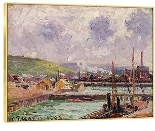 EVANEM Impressionismus Leinwand Wandkunst Bilder. Camille Pissarro Leinwandgemälde. Duquesne und Berrigny Becken Ölgemälde Reproduktion für Wohnkultur 80x105cm Goldener Rahmen