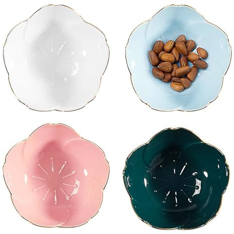Fahibin 4pcs Flower Shape Serving Bowls, Seasoning Dish Side Dish Bowl, Snack Bowls,for Sugar, Soy Sauce, Vinegar, Sauces, Dips