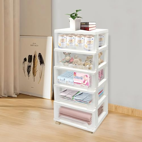 Rollcontainer – Rollcontainer mit 5 Schubladen,Weißer Schubladenschrank,Büro-Wohnzimmer-Organisationstruhe