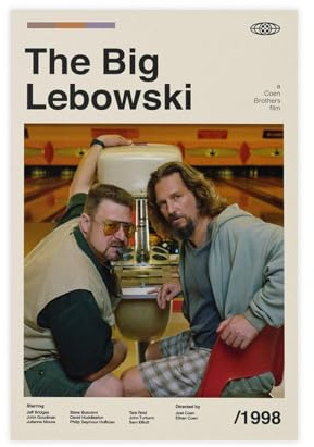 MAHWER The Big Lebowski Vintage-Film-Poster, Leinwand-Poster, Wandkunst, Dekor, Bild, Gemälde für Wohnzimmer, Schlafzimmer, Dekoration, ungerahmt, 40 x 60 cm