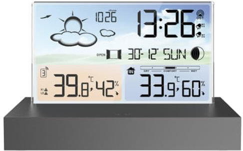 FURLOU Wireless Weather Station, Color Digital Weather Station with Weather Forecast, Radio Controlled Clock, LCD Weather Station with Outdoor Sensor, for Home Office