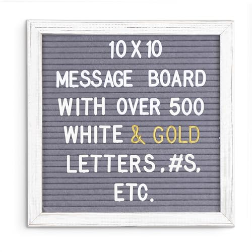 Real Wood Framed Felt Letter Board, Changeable Message Board, 10 x 10, Folding Stand and Wall Mount, 500+ Pieces of White & Gold Letters, Numbers, Words & Symbols, by Better Office Products