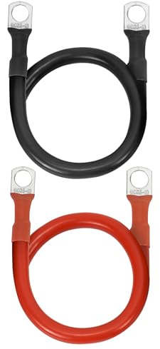 QWORK® 2 Stück Batteriekabel 35mm² 2AWG - 50 cm 12V Rot & Schwarz Starthilfekabel mit M10 Ringklemmen für Auto Motorrad LKW Wohnmobil Marine Solar