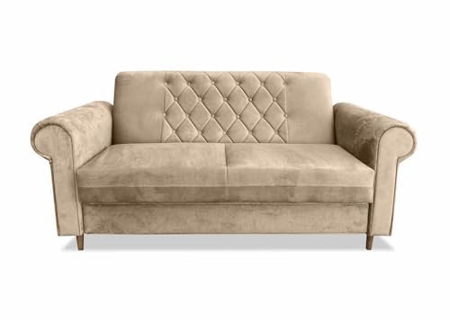 Ares Meble Roma Sofa 201x90 cm - Zweisitzer Sofa - Samt Sofa Glamour - Mini Couch - Wohnzimmer Sofa - Gästesofa mit Armlehne - Couch für Wohnzimmer - 2er Sofa - Beine aus Hellem Walnussholz - Beige