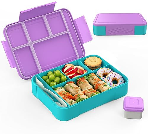 SWVIODMT Brotdose Kinder mit Fächern 1300 ml Lunchbox für Kinder, Auslaufsichere Lunchbox mit 5 Fächern, Snackbox für Mädchen & Jungen, perfekt für Schule, Kindergarten (Macaron Lila)