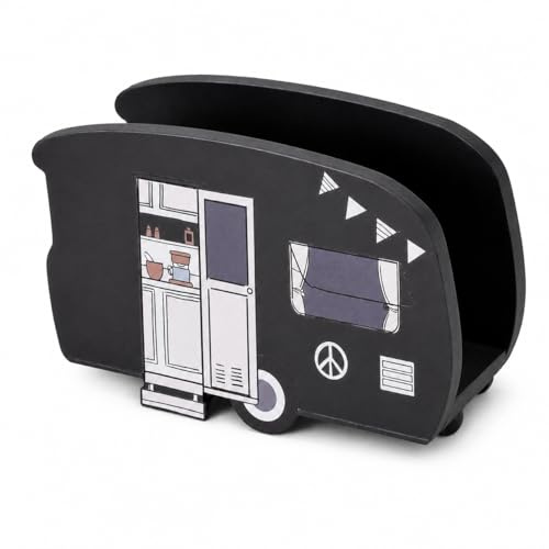 ReWu Serviettenhalter Vanlife Wohnwagen Schwarz aus Holz Serviettenspender Camping Camper Küchenzubehör Serviettenständer Dekoration 17 x 6 x 10 cm