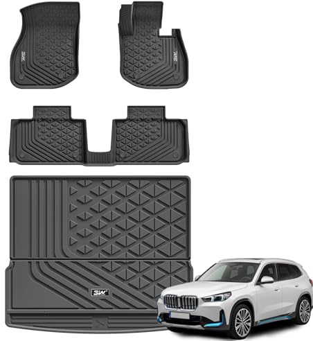 3W Floor Mats & Boot Liner Fit for BMW iX1 U11 2023-2026, All Weather TPE Dog Friendly Mats, Custom Fit BMW iX1 Car Mats and Cargo Liner Waterproof Non Slip, Easy to Install Car Accessories