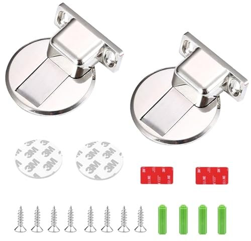 2 Stück Türstopper Silber Magnetischer Stopper Selbstklebender Wand-Bodenstopper-Stopper Edelstahl-Bodentürstopper Magnetischer Bodentürstopper Selbstklebende Wandboden，Geeignet für Zuhause und Büro