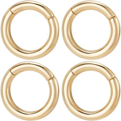 SUNNYCLUE 1 Box 6 Stück 14 mm Echt 18 Karat Vergoldet O Ringe Mit Auslösefeder Runder Karabinerhaken Metallfeder Schlüsselringschnallen Für Schmuckherstellung Zubehör DIY Schlüsselanhänger Schlüsselba