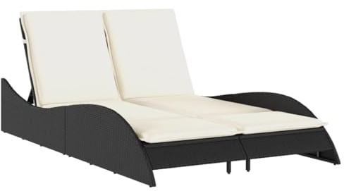 vidaXL Sonnenliege mit Auflagen Schwarz 114x205x73 cm Poly Rattan