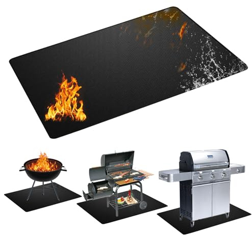 65x48 Inch Fireproof Grill Mat, Double-Sided Waterproof & Oil-Proof BBQ Mat for Outdoor Grills, Decks, Patios, Lawns; Indoor Fireplace & Fire Pit Use