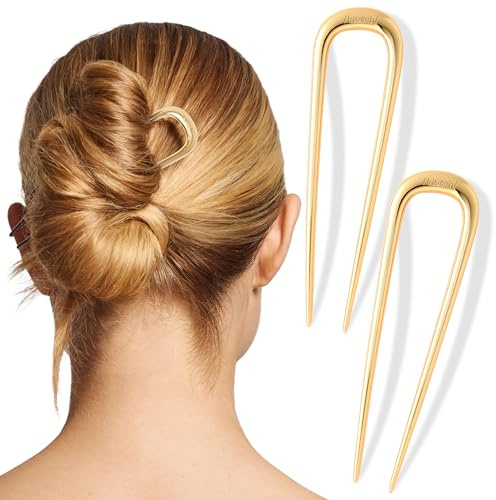Kitsch French Pin für Damen – Metallene Französische Haarspange für Hochsteckfrisuren, Chignon & Dutt | Sicherer Halt | Geschenk für Damen – 2 Stück, Gold