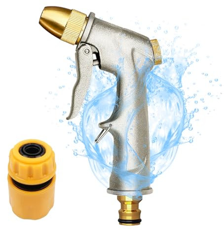 Pistola a Spruzzo da Giardino in Metallo, Giardino ad Alta Pressione Pistola, Pistola Irrigazione con Connettore Idraulico, Pistola a Spruzzo per Tubo da Giardino Lavaggio Auto