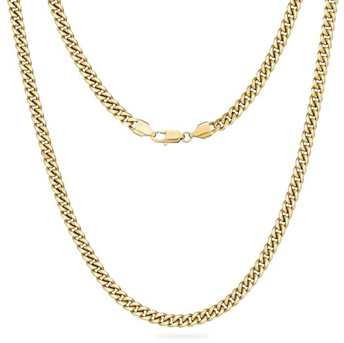 KRKC Herren Halskette, 2/3/4/5mm 14K Gold Vergoldet/Silber Farbe Edelstahl | Panzerkette Cuban-Chain, Geburtstag Geschenk Nickel-frei Dünne Goldkette Silberkette für Männer Länge 45-66cm