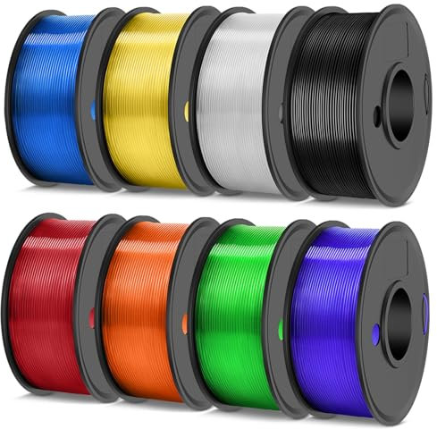 TECBEARS PETG Filament 1.75 mm Bündel Multicolor, 1.75mm PETG 3D Filament, 0.25kg/Spule,8 Packung Insgesamt 2KG (Schwarz,Transparent Rot/Blau/Grün/Orange/Lila/Gelb)