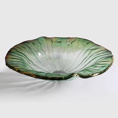 Kunstwaschbecken aus gehärtetem Glas, luxuriöses dekoratives Waschtisch-Aufsatzwaschbecken für das Badezimmer, modernes, amerikanisches Kreativwaschbecken (49 x 49 cm (19,3 x 19,3 Zoll), grün) (Grün 4