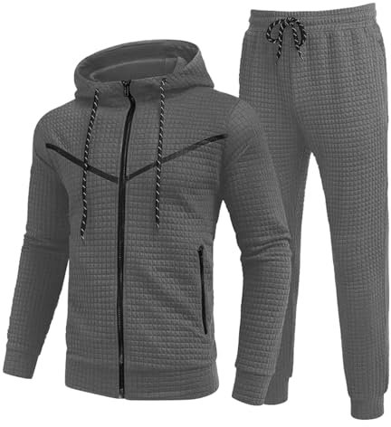 KONG JIMFAN Hoodie Herren Jogginganzug Herren 2-Teilig Set Trainingsanzug Tracksuit Mit Reißverschlüssen Tasche Freizeitanzug Chino Hose Jogginganzug Jogginganzug Herren Set(Dunkelgrau,S)