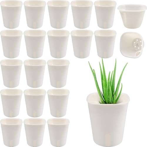 20 Pack Small Self Watering Plant Pots, 7.5 cm Plastic Windowsill Planter Indoor, Garden Flower Pots Bulk with Visual Water Level Window, Modern Decorative Planters for Plants Flowers Herbs (White)