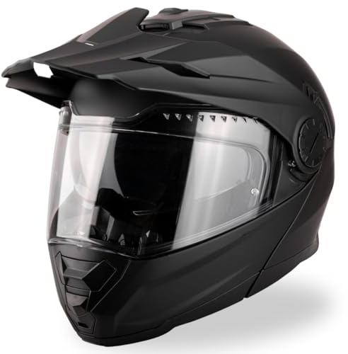 VINZ Prado Casque Enduro avec écran Solaire intégré | Casque modulable homologué ECE 22.06 | Casque Moto intégral Cross | Tailles XS à XXL - Noir Mat