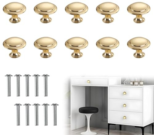 GGUFAY Möbelknöpfe, 30mm Schrankknöpfe Moderne Vintage mit Schrauben, 10 Stück Türknöpfe für Schublade, Schrank, Möbel, Küchenschränke, Kleiderschrank (Gold)