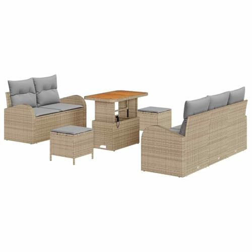 vidaXL Gartensofa-Set mit Kissen 8 pcs Beige Poly-Rattan, Stylisches Lounge-Set für Garten, modulares Poly-Rattan-Sofa, wetterfester Akazienholz-Tisch, entspannte Stunden draußen