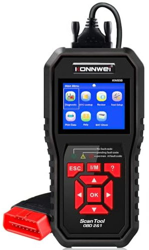 Konnwei Kw850 OBD2, dispositivo diagnostico OBDII, lettura memoria errori, con funzioni OBD2 complete, lettore codici errore universale, compatibile con tutti i veicoli dopo il 2002 (Nero)