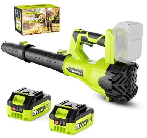 ToCzernobgol Cordless Leaf Blower with 550 CFM Airflow & 600 W Brushless Motor, Lightweight 6-Speed Electric Blower with 2×3.0Ah Batteries & Charger – for Yard, Patio & Lawn Care